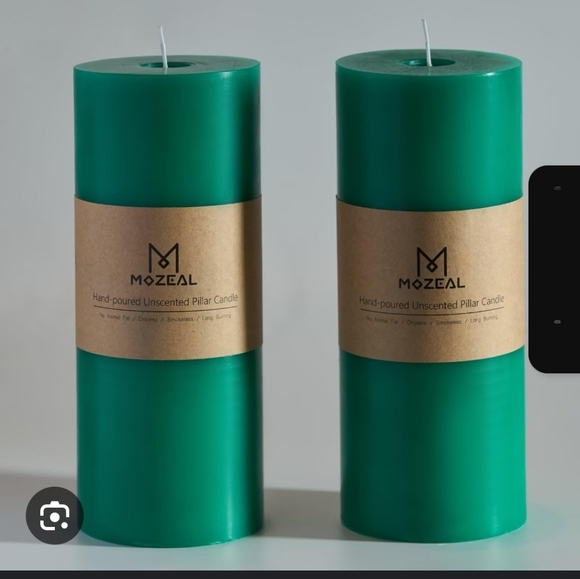 Green Hand-Poured Unscented Pillar Candle - Picture 1 of 4